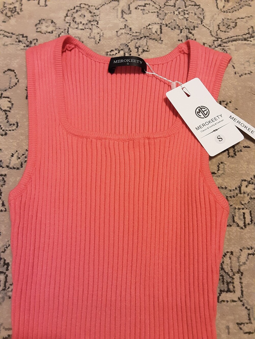Merokeety Ribbed Coral Tank Top - Picture 3 of 4